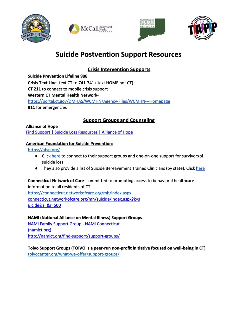 Suicide Postvention Support Resources